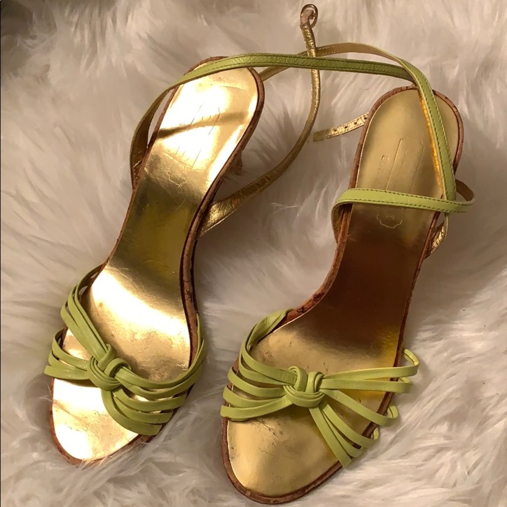 Lime Green Coach cork Shoes sandal heels 6